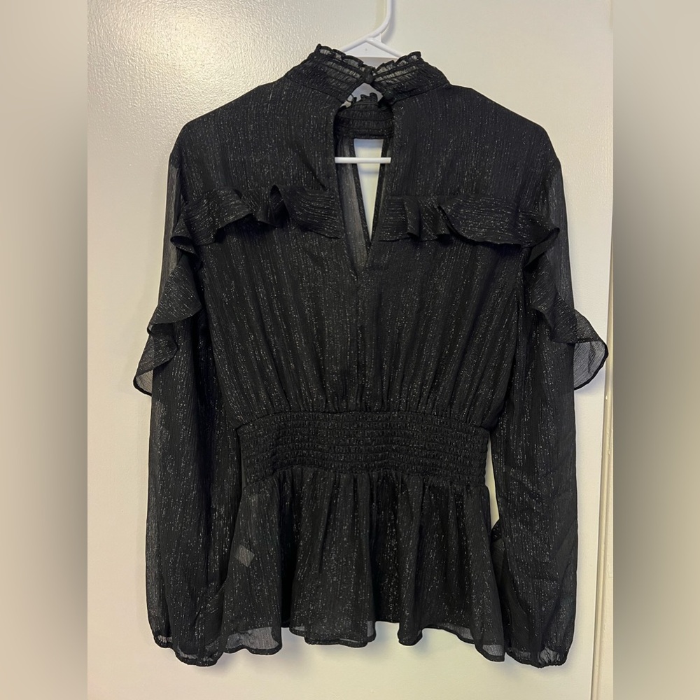 Bebe Long Sleeve Semi-Sheer Blouse